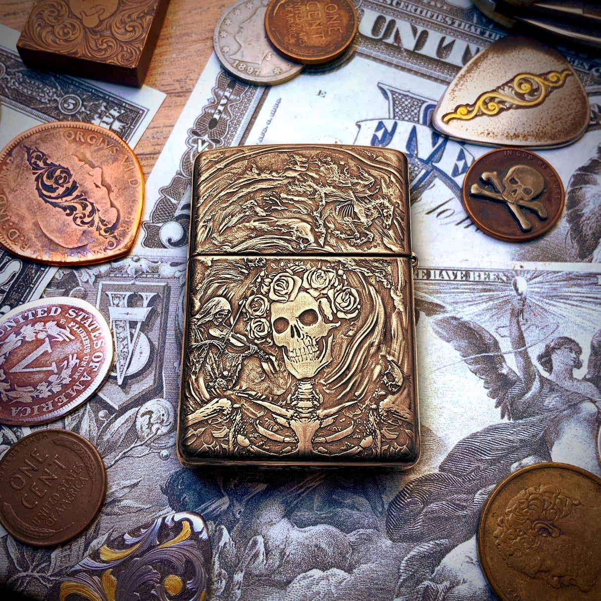 ZIPPO GRATEFUL DEAD ENGRAVED BRASS ARMOR LIGHTER – TRAIN DESIGN