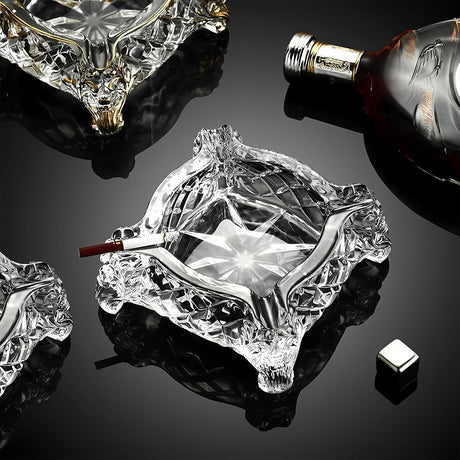 Ashtray 5 X 5 Inch, Large Glass Ashtray for Cigarettes & Cigars, Clear Crystal A