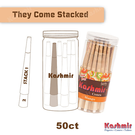 Kashmir Pre Rolled Cones King Size 50 Ct Mango Flavored Rolling Paper Cones