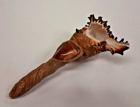 4-INCH SEASHELL & STONE TOBACCO SMOKING HAND PIPE WITH LARGE BOWL