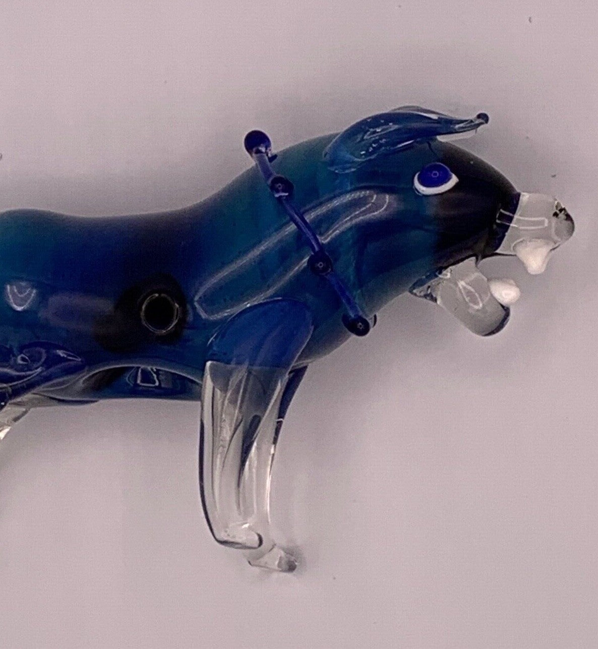 Blue Dog Animal Tobacco Smoking Pipe Handmade Hand Blown Glass W/Carb Hole