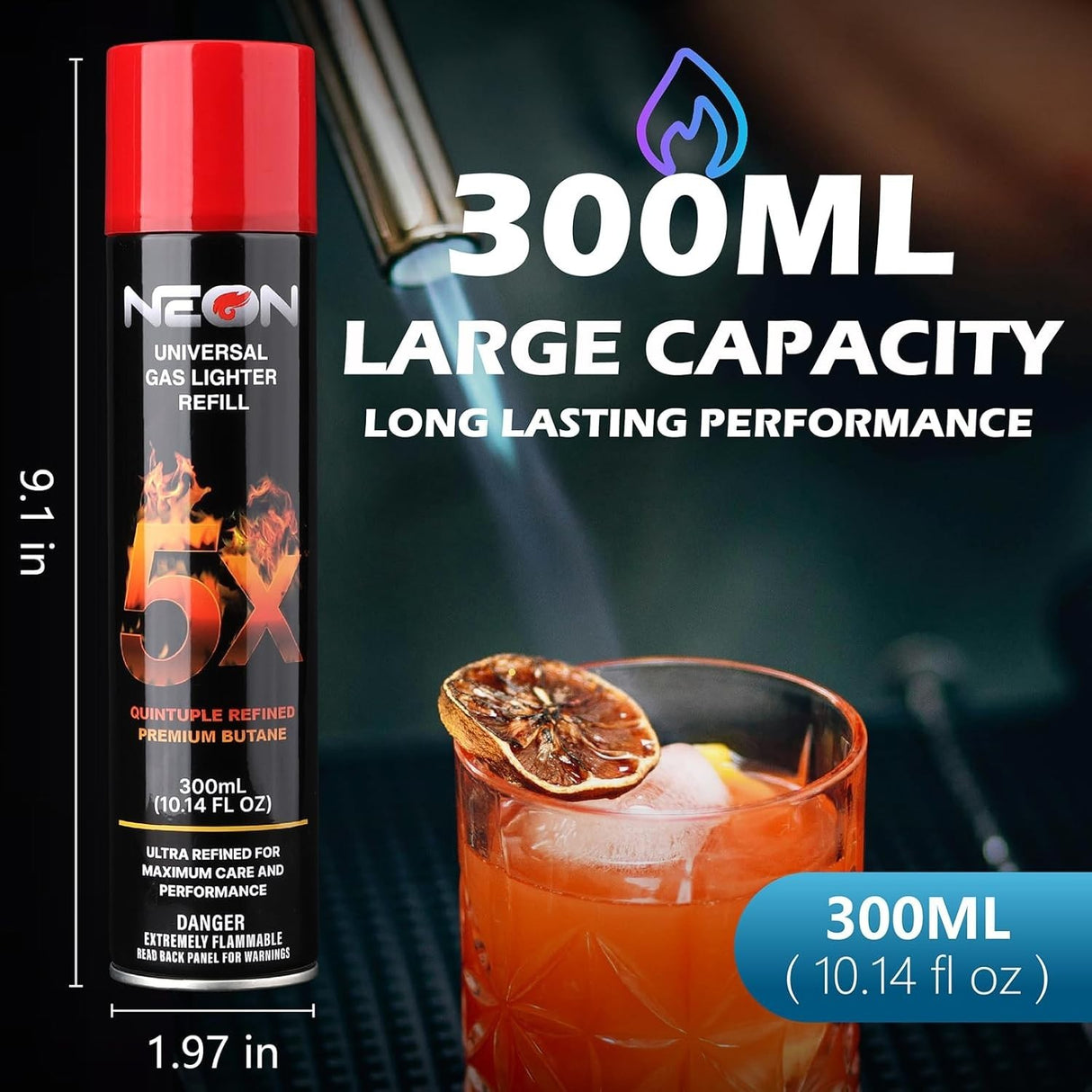 NEON 5X REFINED BUTANE LIGHTER GAS REFILL – UNIVERSAL, 300 ML (4 PACK)