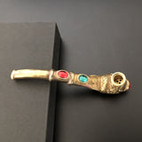 Handmade Carving Dragon Brass Metal Smoking Pipe Chamber Tobacco Herb Hitter