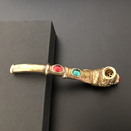 Handmade Carving Dragon Brass Metal Smoking Pipe Chamber Tobacco Herb Hitter