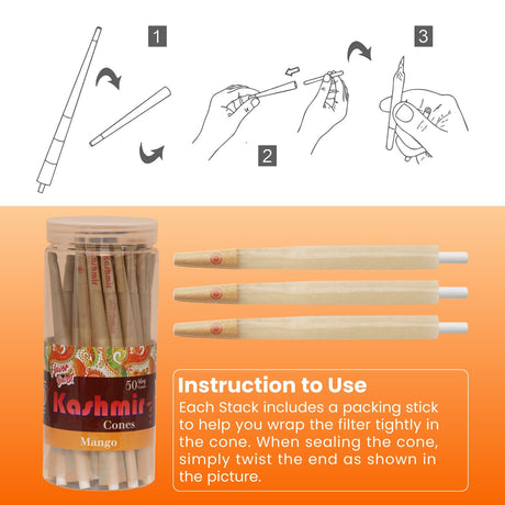 Kashmir Pre Rolled Cones King Size 50 Ct Mango Flavored Rolling Paper Cones