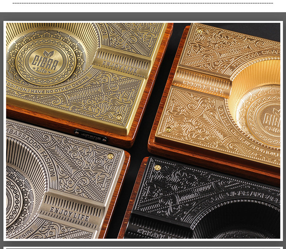 Large Double Slot Household Solid Wood Metal Ashtray