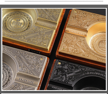 Large Double Slot Household Solid Wood Metal Ashtray