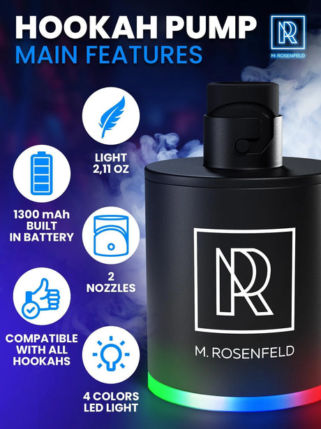 ELECTRIC HOOKAH AIR PUMP WITH 1300MAH RECHARGEABLE BATTERY & LED LIGHT