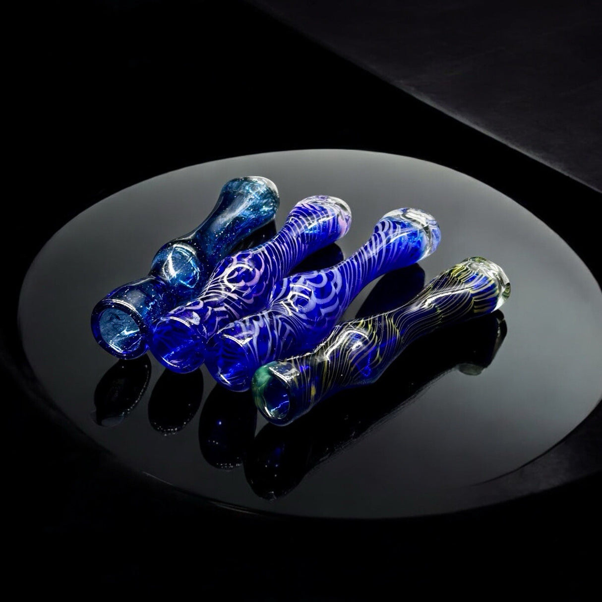 Blue Swirl Hand-Blown Glass Chillum Pipe – 3.5”–3.8” | Made in USA | 1 Piece