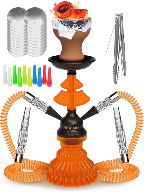 ORANGE HOOKAH SET 2 HOSE HOOKAH LILONE 12” ORANGE MINI HOOKAH COMBO KIT