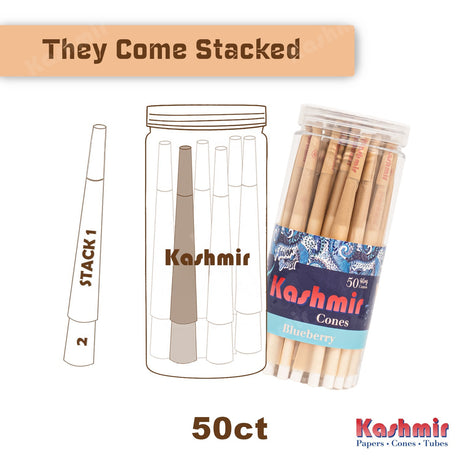 Kashmir Pre Rolled Cones King Size Blueberry Flavored Rolling Paper Cones 50 Ct