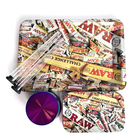 5-PACK TOBACCO KIT SET WITH STORAGE TUBES, GRINDER & ROLLING TRAY