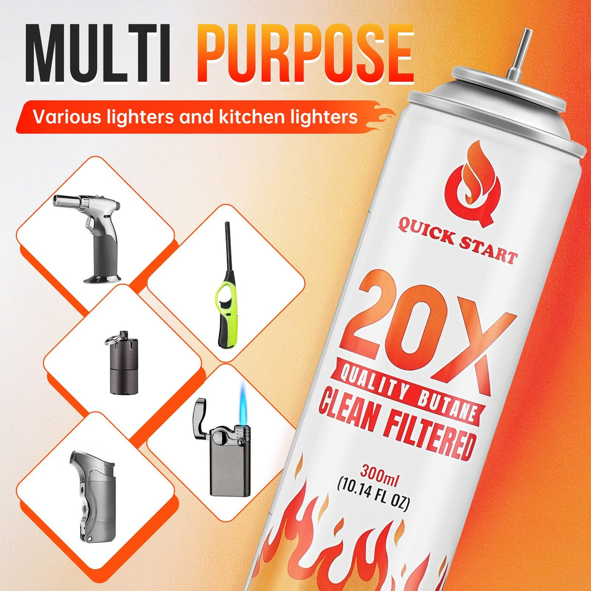 20X REFINED BUTANE LIGHTER & TORCH FUEL GAS REFILL – 10.14 FL OZ (12 PACK)