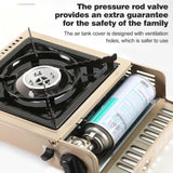 GVDV PORTABLE 1-BURNER BUTANE CAMPING GOLD STOVE WITH UPDATED CARRYING CASE