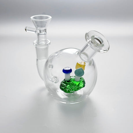 Samll Glass Bong Bubbler Mushroom Perc round Ball Water Pipe W/14Mm Tobacco Bowl