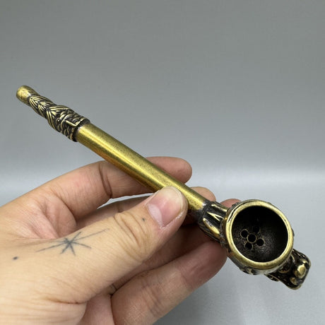 5.5" Collect Chinese Brass Animal Dragon Head Dry Tobacco Stick Tobacco Pipe