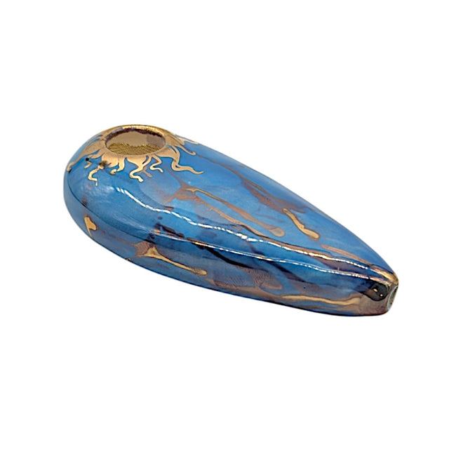 4" Ceramic Smoking Tobacco Pipe Oval Blue Made in USA