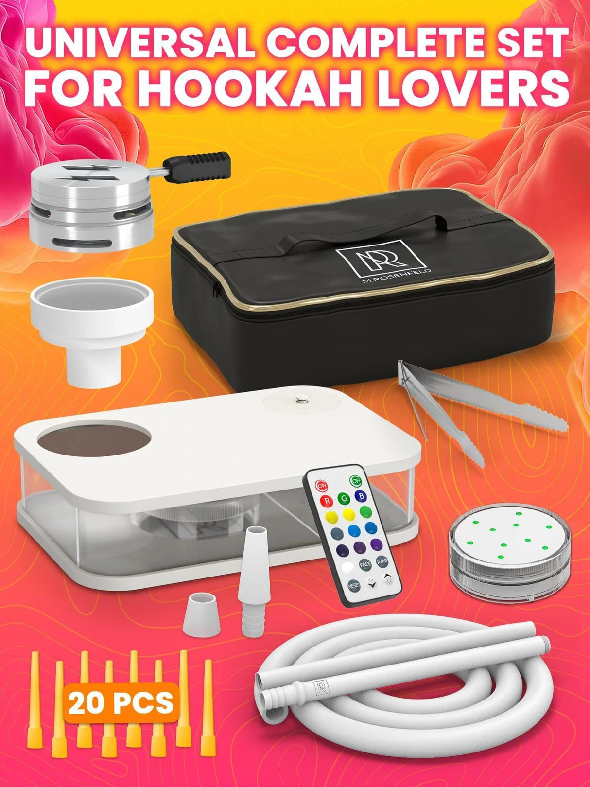 PORTABLE WHITE HOOKAH SET WITH EVERYTHING AND TRAVEL BAG SMALL HOOKAH SET