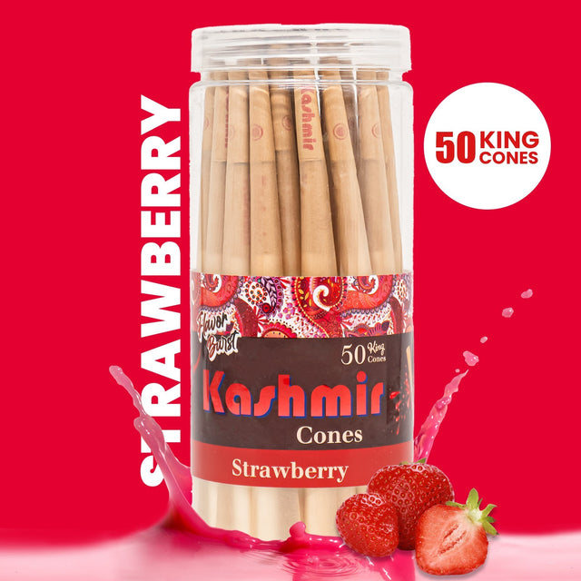 Kashmir Pre Rolled Cones King Size Strawberry Flavored Rolling Paper Cones 50 Ct
