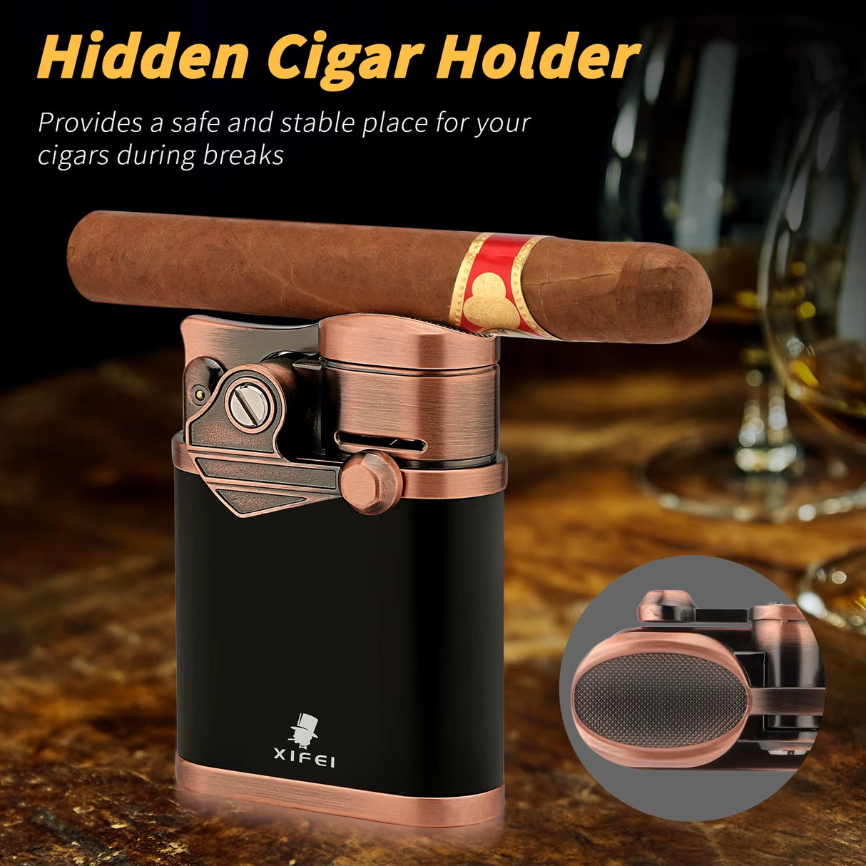 XIFEI 4-JET TORCH LIGHTER – CIGAR HOLDER, ADJUSTABLE FLAME