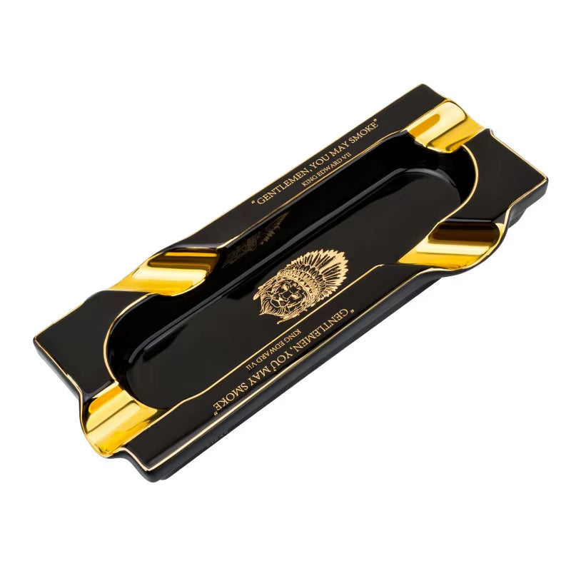 LUBINSKI Cigar Ashtray Four Cigarette Slots Ceramic Gilded Large Capacity Rectangular Lubinski Ash Tray Portable Ashtray CA-084