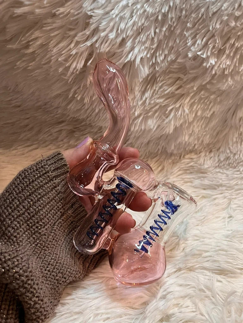 7.5"Pink Double Chamber Glass Bubbler Girly Glass Bong Pink Glass Water Pipe