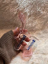 7.5"Pink Double Chamber Glass Bubbler Girly Glass Bong Pink Glass Water Pipe