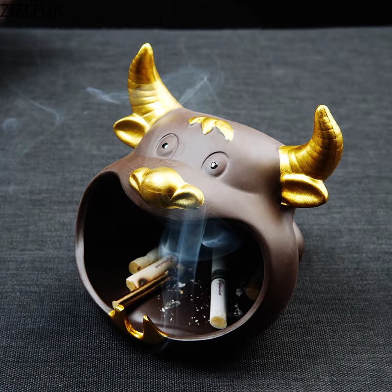 Cartoon Cow Ashtray anti Fly Ash Car Cigar Ashtray Home Living Room Large Capacity Ceramic Ashtray Creative Home Decoration