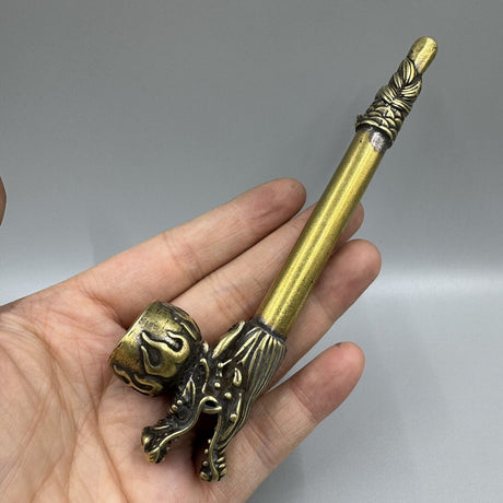 5.5" Collect Chinese Brass Animal Dragon Head Dry Tobacco Stick Tobacco Pipe