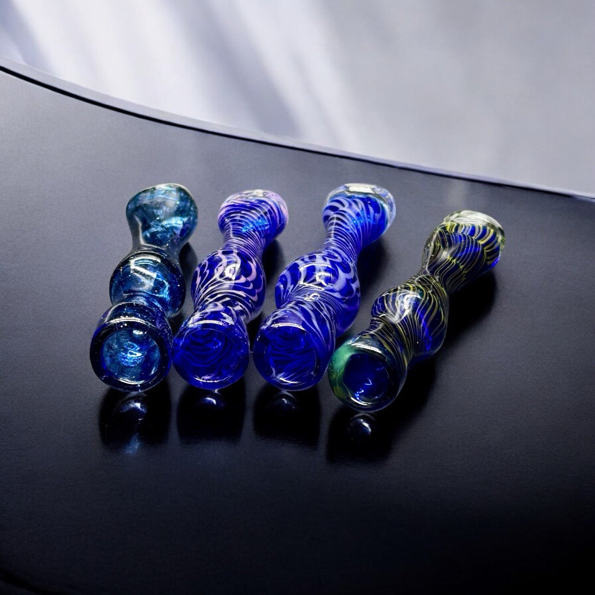 Blue Swirl Hand-Blown Glass Chillum Pipe – 3.5”–3.8” | Made in USA | 1 Piece