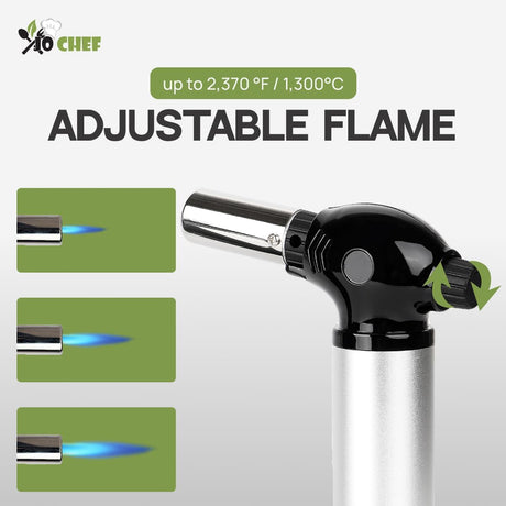 Jo Chef Burst Culinary Torch – 2,370°F Butane Torch, Refillable Adjustable Flame Lighter with Safety Lock for BBQ, Baking, Brulee Creme, DIY, Crafts and Soldering – 1 Butane Can Included