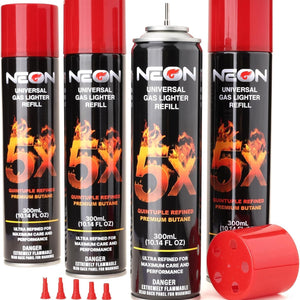 NEON 5X REFINED BUTANE LIGHTER GAS REFILL – UNIVERSAL, 300 ML (4 PACK)