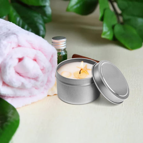 TRAVEL ROUND METAL CANDLE TINS WITH LIDS – 30 PCS 4 OZ ROUND