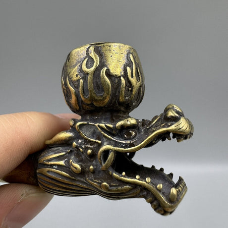 5.5" Collect Chinese Brass Animal Dragon Head Dry Tobacco Stick Tobacco Pipe