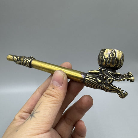 5.5" Collect Chinese Brass Animal Dragon Head Dry Tobacco Stick Tobacco Pipe
