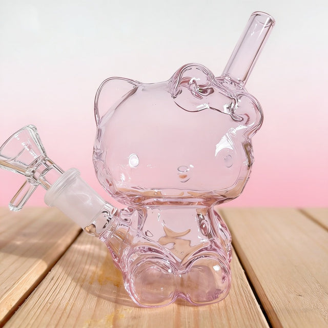 Pink Kitty Cat 4'' Glass Bong Bubbler Built-In Filter Hookah Smoking Water Pipe