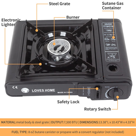PINKSHEEP SINGLE-BURNER PORTABLE BUTANE GAS STOVE FOR CAMPING