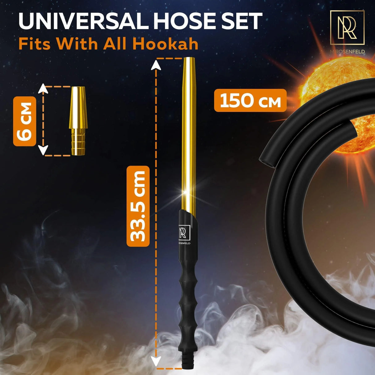 M. ROSENFELD PREMIUM GOLD SILICONE HOOKAH HOSE WITH ALUMINUM MOUTHPIECE