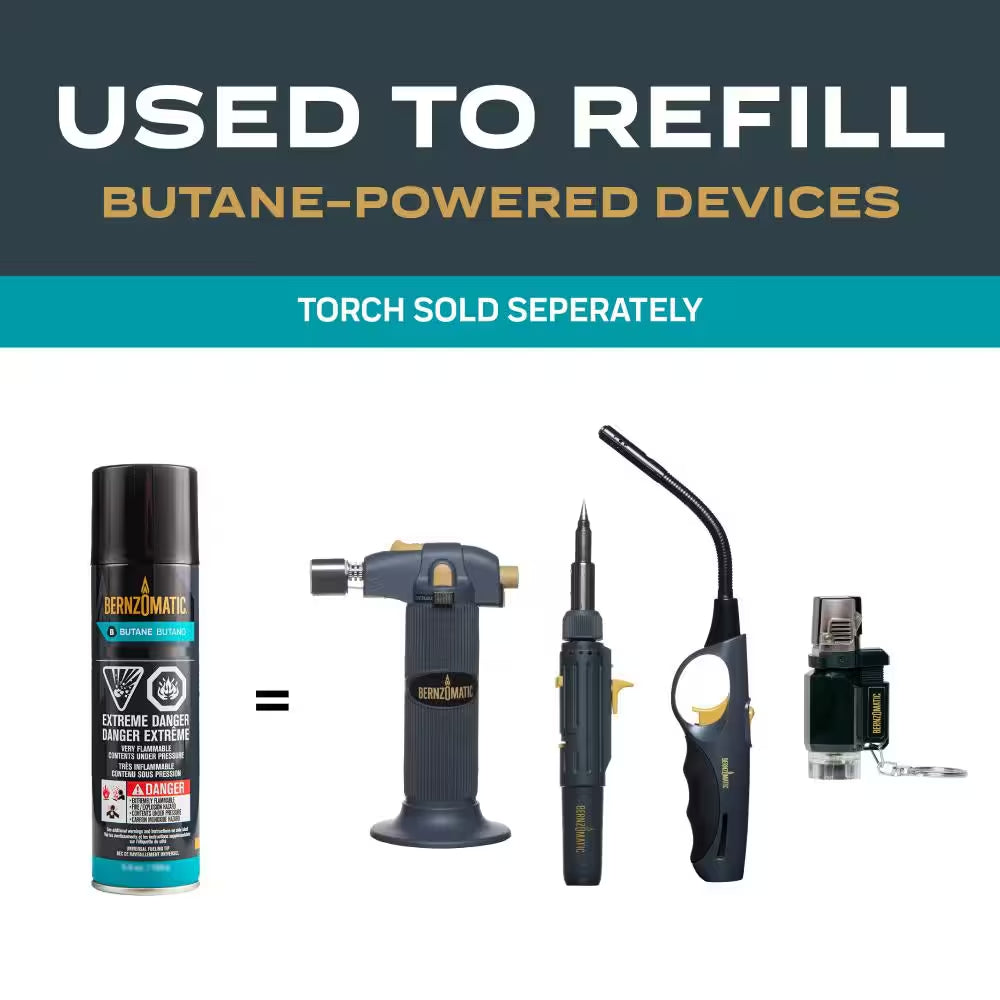 BERNZOMATIC 5.6 OZ BUTANE REFILL FUEL FOR TORCHES & LIGHTERS