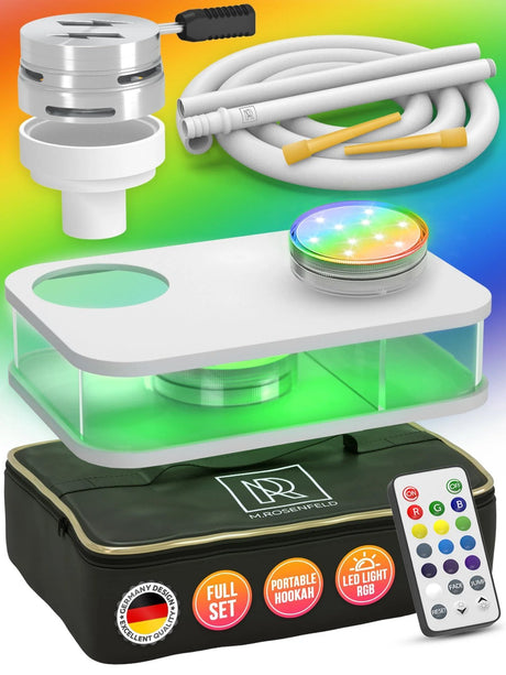 PORTABLE WHITE HOOKAH SET WITH EVERYTHING AND TRAVEL BAG SMALL HOOKAH SET