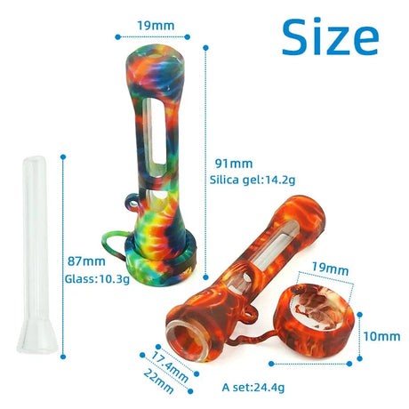2 PACK Silicone Pyrex Glass Cigarette Smoking Hand Pipe Chillum with Cap
