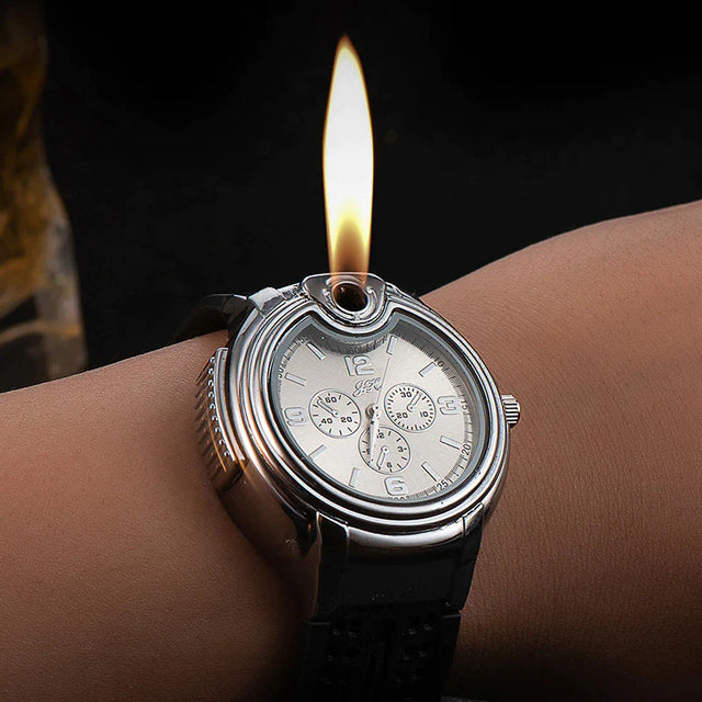 Watch Watch Style Metal Open Flame Lighter Creative Men'S Sports Open Flame Watch Lighter Inflatable Adjustable Fmale Encendedor