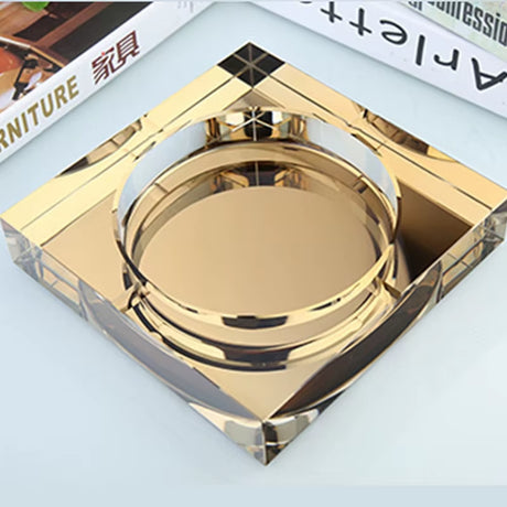 Crystal Glass Ash Tray Black/ Gold/Tranparent Square Shape Ashtray Cigar Smoking Accessory Household Office KTV Smoking Supply