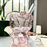 4'' Pink Cat Small Glass Bong Bubbler Diffuser Perc Smoking Pipe with 14Mm Bowl
