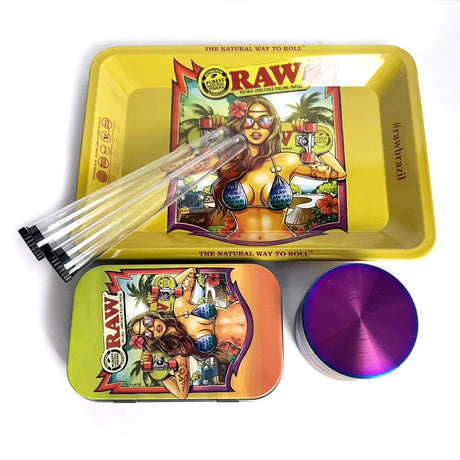 5-PACK TOBACCO KIT SET WITH STORAGE TUBES, GRINDER & ROLLING TRAY