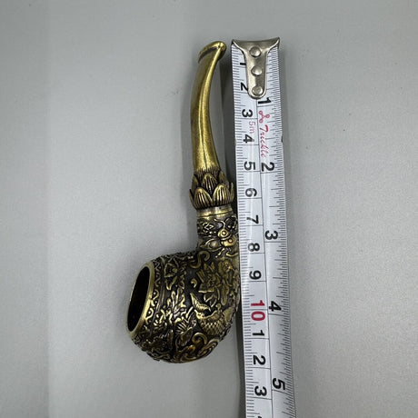 4.8"Collect China Brass Animal Carp Carving Flowers Dry Tobacco Bag Tobacco Pipe