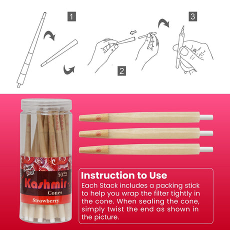 Kashmir Pre Rolled Cones King Size Strawberry Flavored Rolling Paper Cones 50 Ct