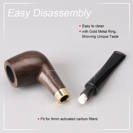 MUXIANG Ebony Wooden Smoking Pipe 9Mm Filter Straight Stem Tobacco Pipe 10 Tools