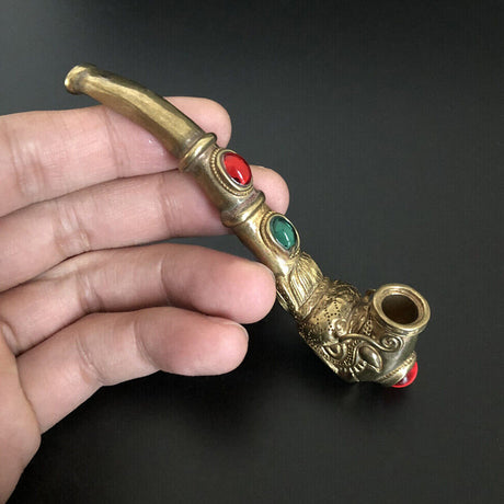 Handmade Carving Dragon Brass Metal Smoking Pipe Chamber Tobacco Herb Hitter