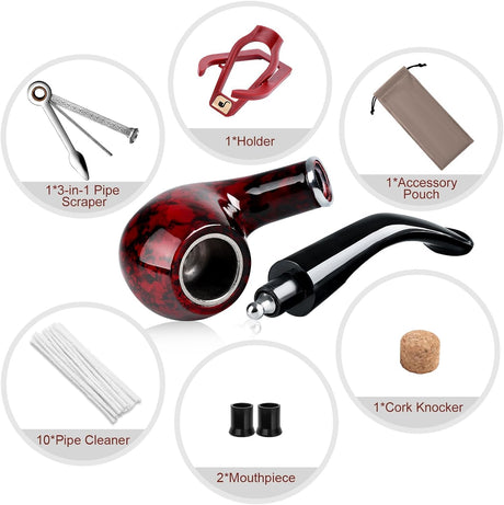 Joyoldelf Tobacco Pipe, Classic Smoking Pipe with Foldable Tobacco Pipe Stand